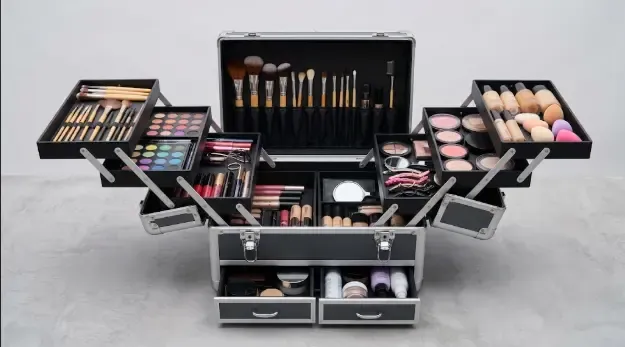 Maletín multinivel de maquillaje para peluquería y estética con bandejas acordeón y cajones