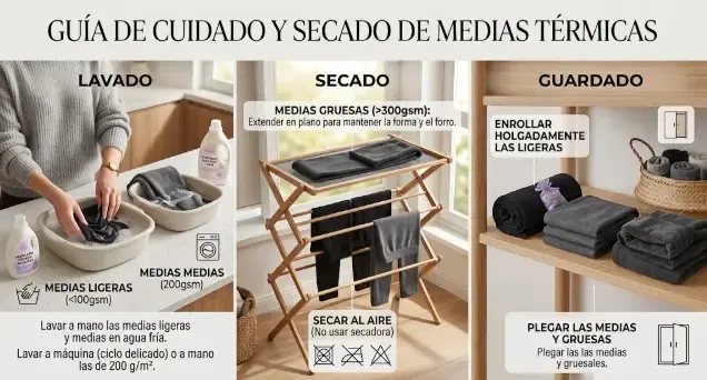 Medias térmicas efecto piel secándose extendidas