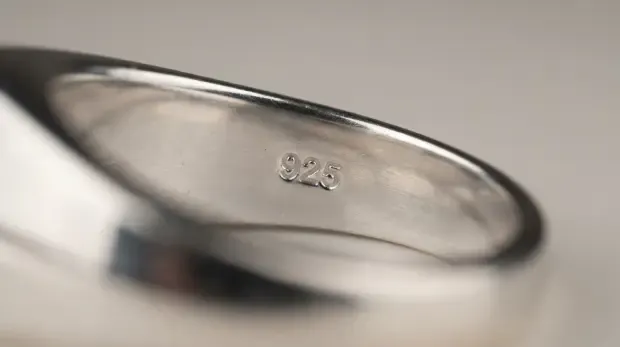 Detalle del marcado 925 grabado en el interior de un anillo de plata
