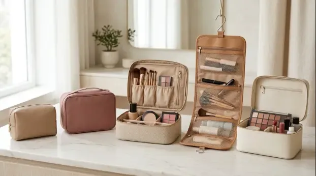 Tipos de neceseres de maquillaje: compacto, mediano, grande, colgante y rígido