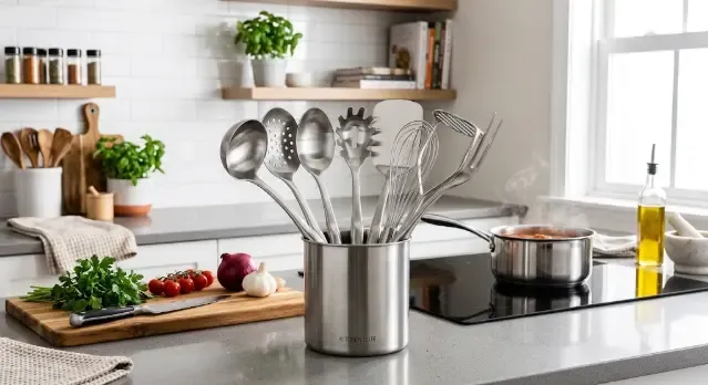 Set de utensilios de cocina de acero inoxidable