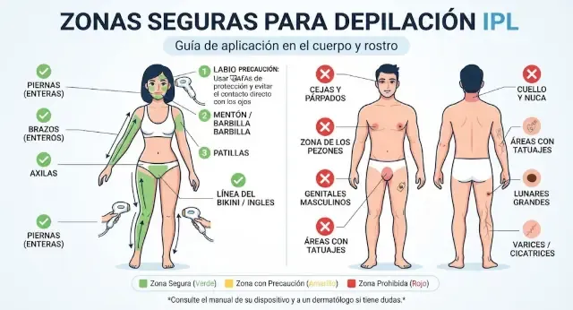 Zonas de aplicación de la depiladora IPL
